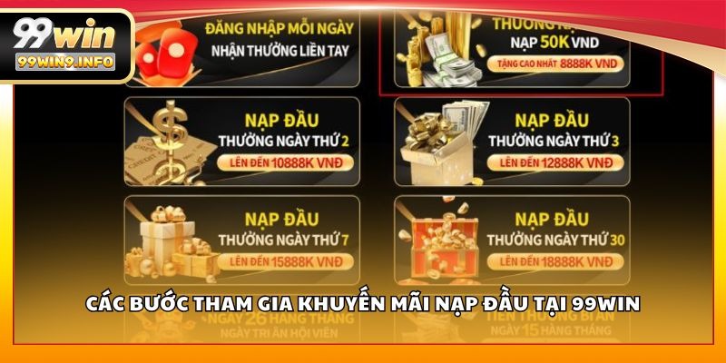 Các bước tham gia khuyến mãi nạp đầu tại 99WIN